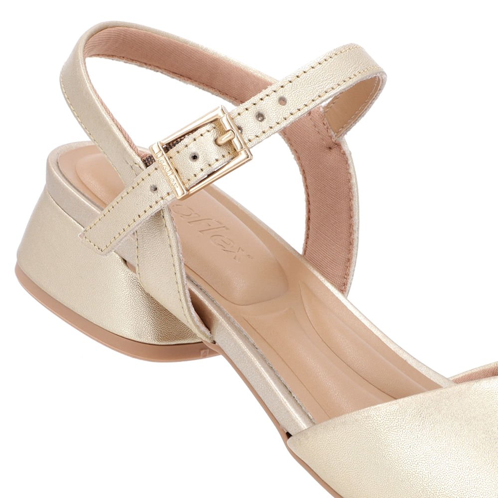 Sandália Casual Couro Dourada Salto Bloco Dourado 4