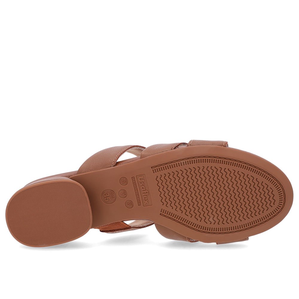 Tamanco Salto Bloco Couro Marrom Enfeite Marrom 5