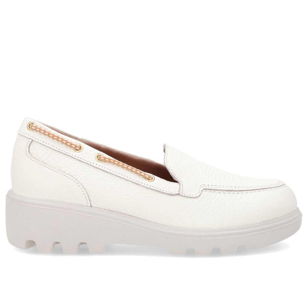 Loafer Off-White Salto Plataforma Couro Detalhe Corda Branco 1