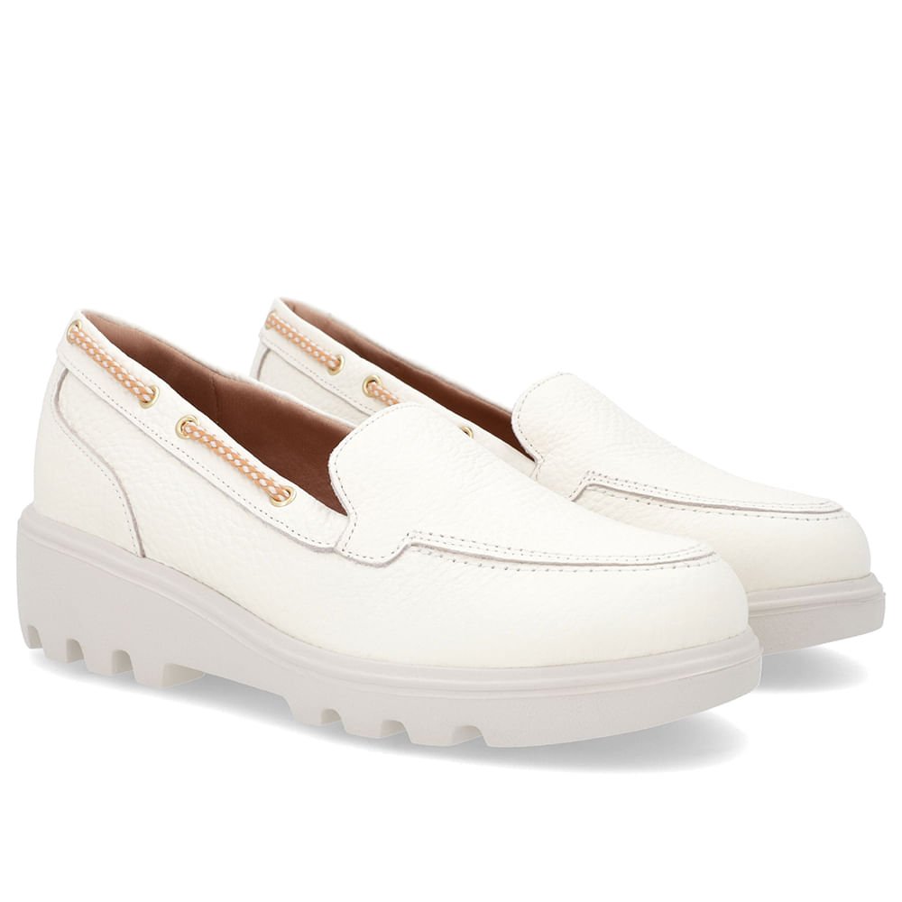Loafer Off-White Salto Plataforma Couro Detalhe Corda Branco 2