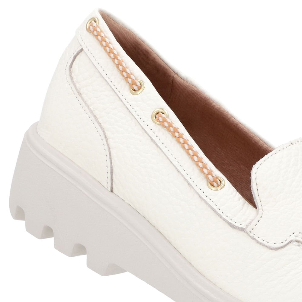 Loafer Off-White Salto Plataforma Couro Detalhe Corda Branco 4