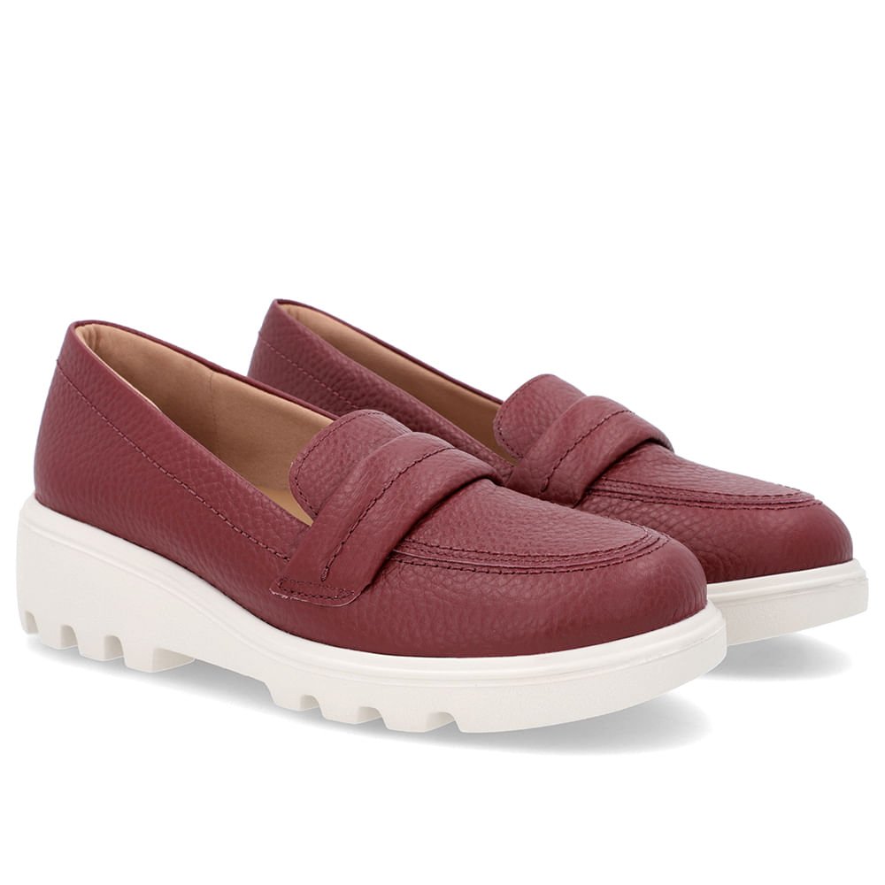 Loafer Vermelho Sola Tratorada Couro Bordô 2