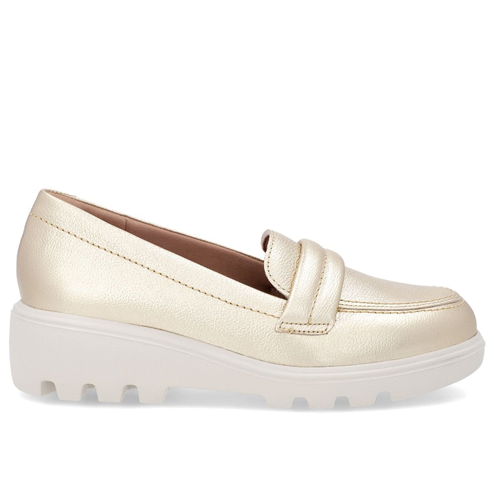 Loafer Dourado Sola Tratorada Couro