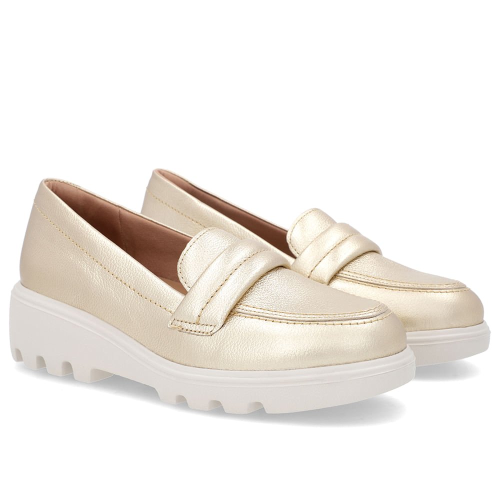 Loafer Dourado Sola Tratorada Couro Dourado 2