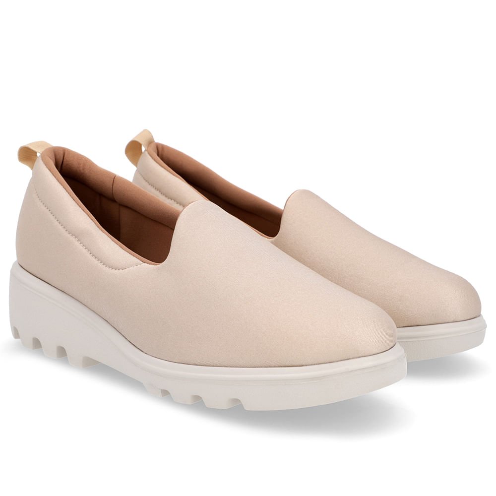 Loafer Bege Sola Tratorada Elastano Bege 2