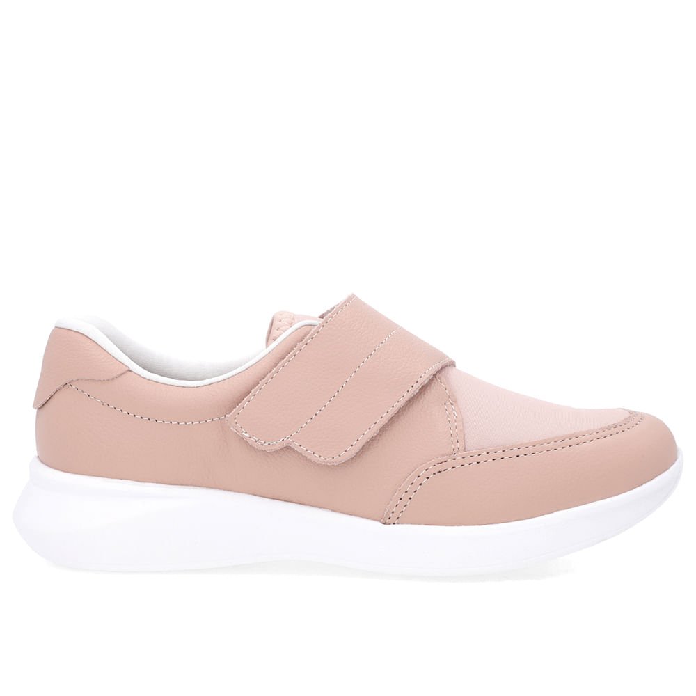 Tênis Casual Rosa Couro Detalhe Elastano