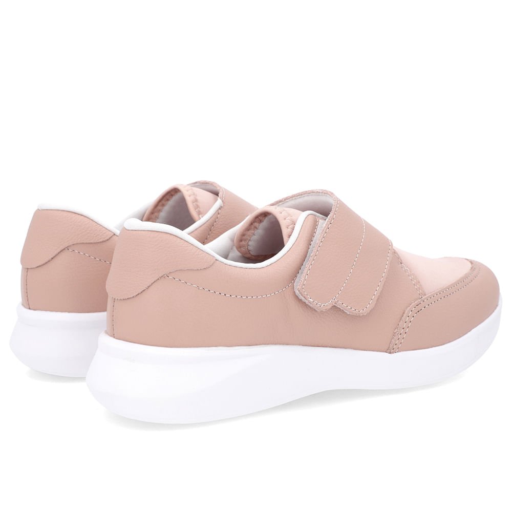 Tênis Casual Rosa Couro Detalhe Elastano Bege 3