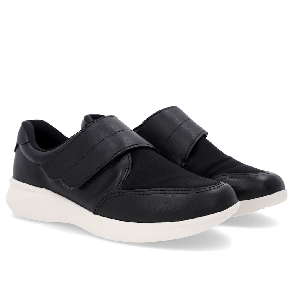 Tênis Casual Preto Couro Detalhe Elastano Preto 2