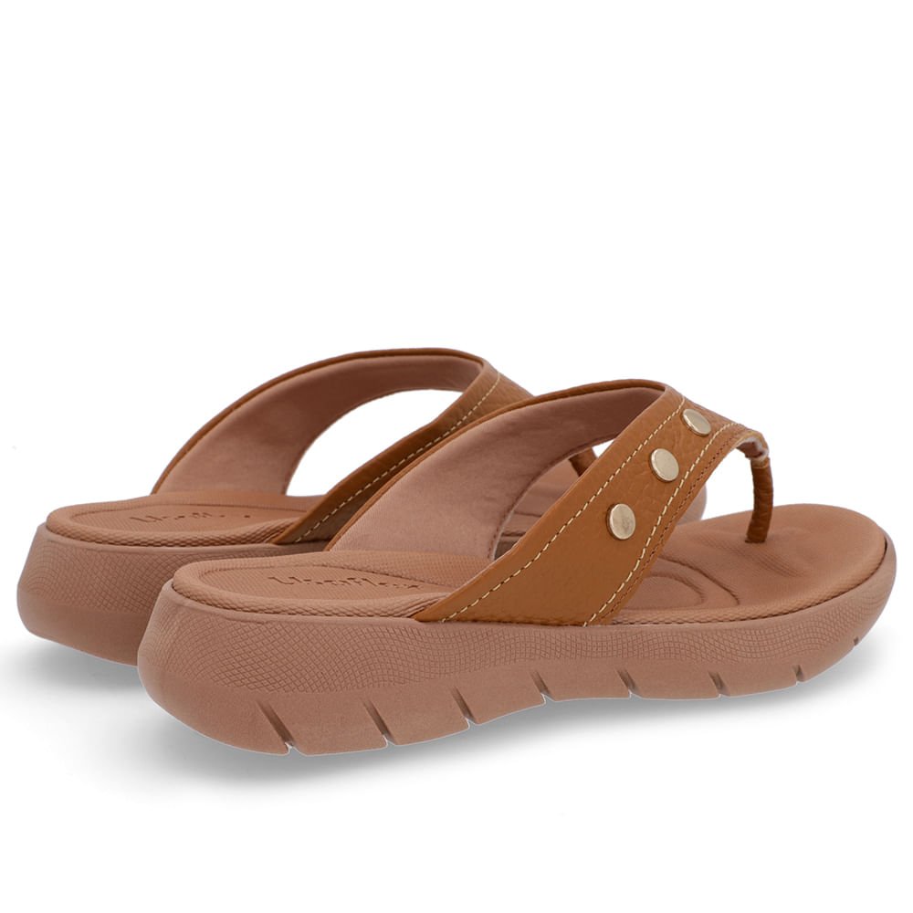Chinelo Baixo Couro Marom Enfeite Rebite Marrom 3