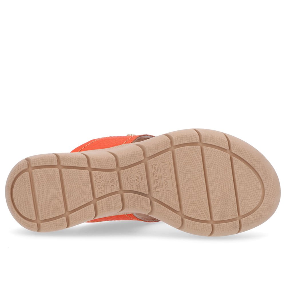 Chinelo Baixo Couro Laranja Enfeite Rebite Laranja 5