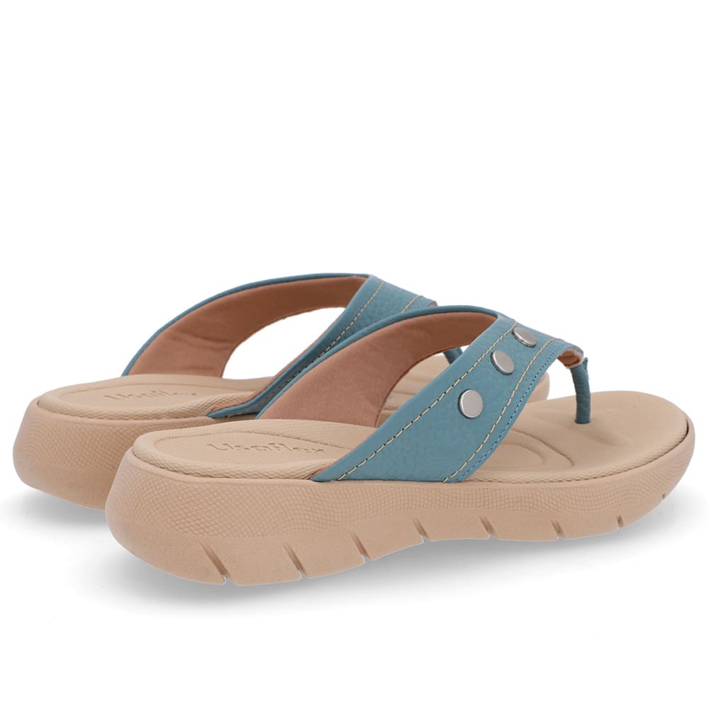 Chinelo Baixo Couro Azul Petróleo Enfeite Rebite Azul 3