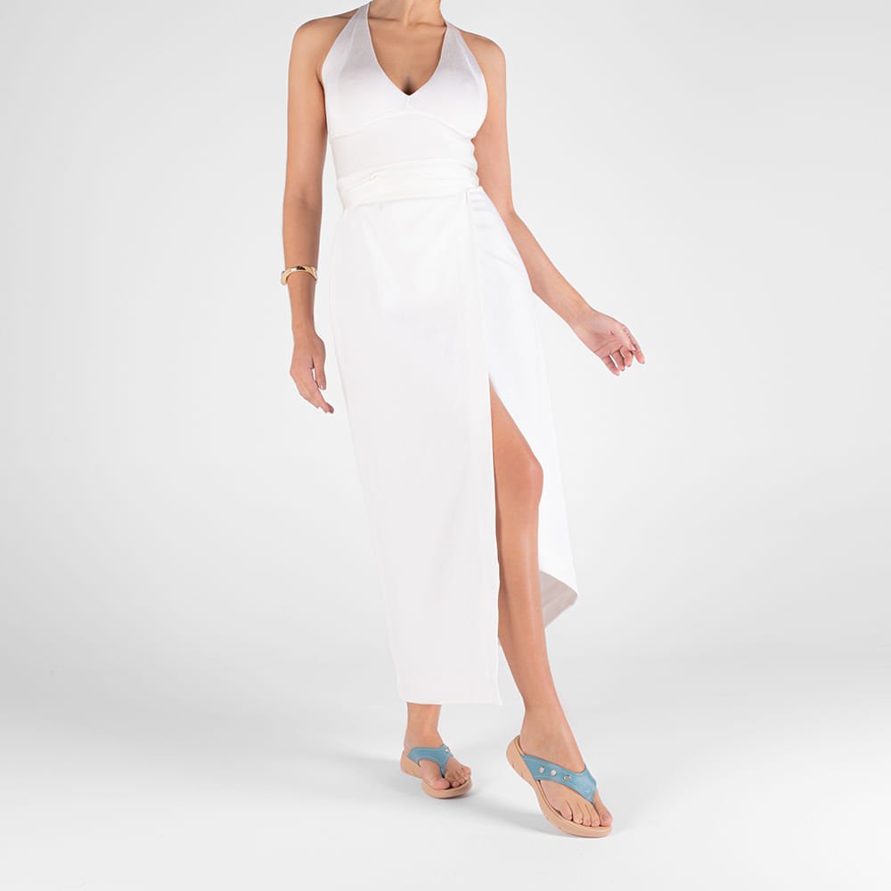 Chinelo Baixo Couro Azul Petróleo Enfeite Rebite Azul 4