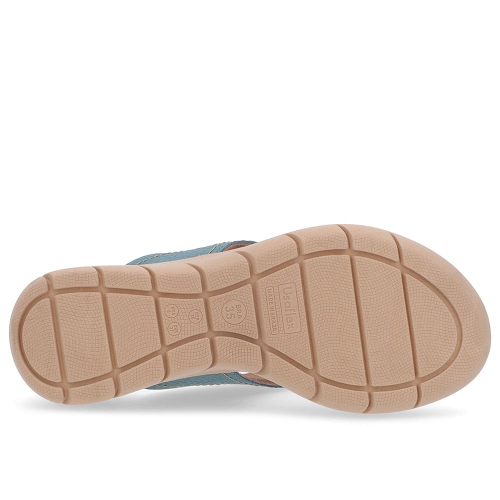 Chinelo Baixo Couro Azul Petróleo Enfeite Rebite Azul 5