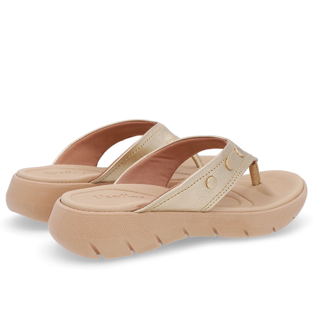 Chinelo Baixo Couro Ouro Enfeite Rebite Dourado 3