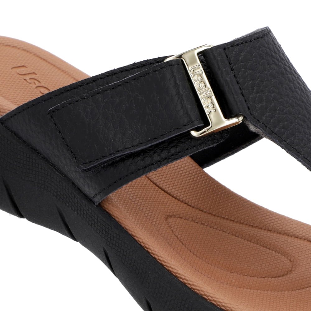 Chinelo Baixo Couro Preto Ajuste Fecho-Flex Preto 4