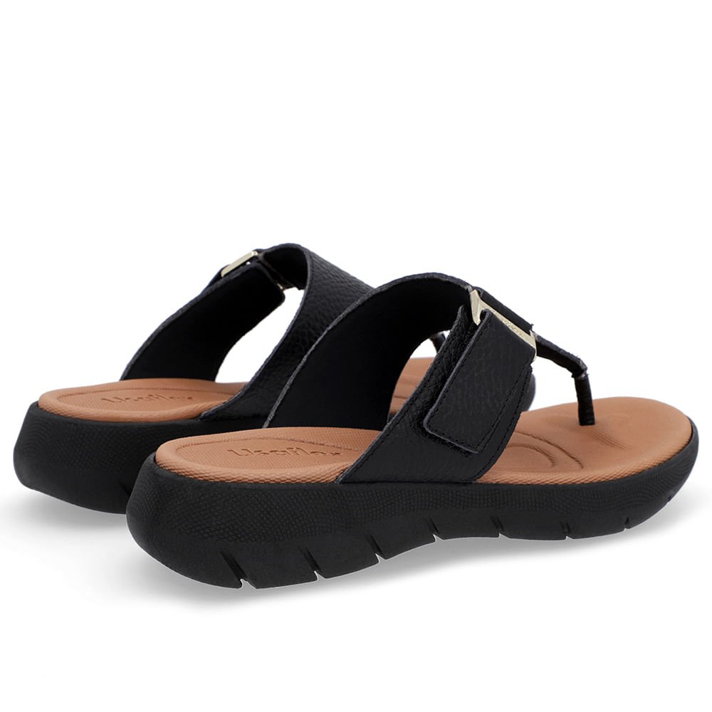 Chinelo Baixo Couro Preto Ajuste Fecho-Flex Preto 3
