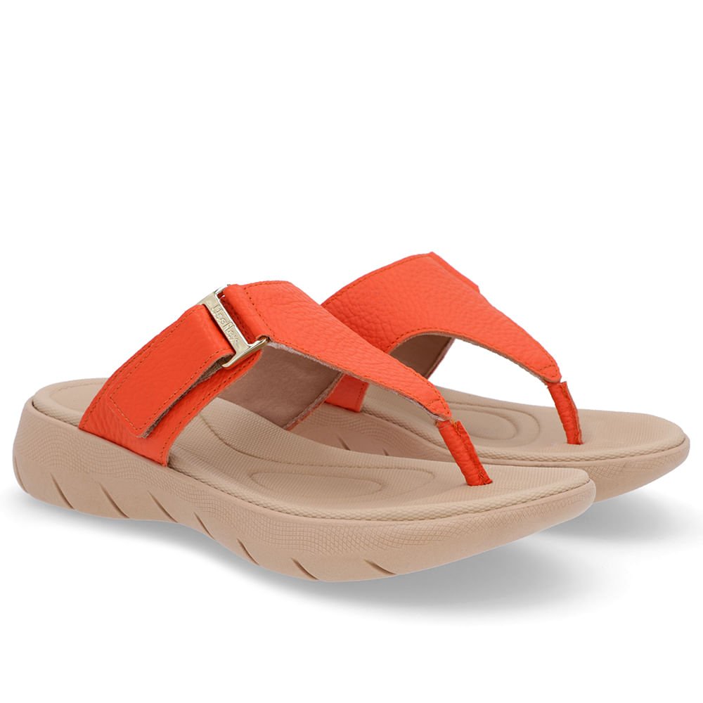Chinelo Baixo Couro Laranja Ajuste Fecho-Flex Laranja 2