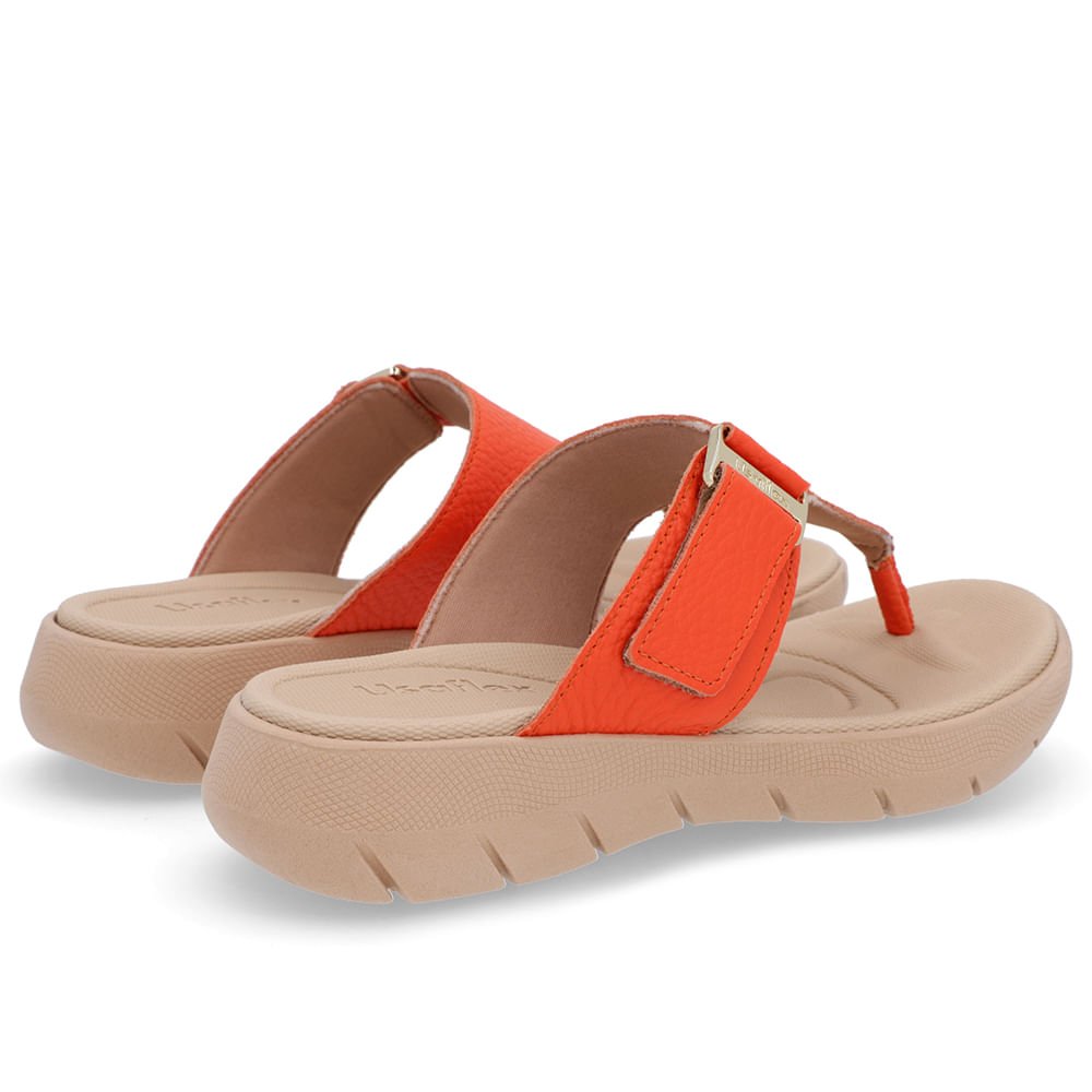 Chinelo Baixo Couro Laranja Ajuste Fecho-Flex Laranja 3
