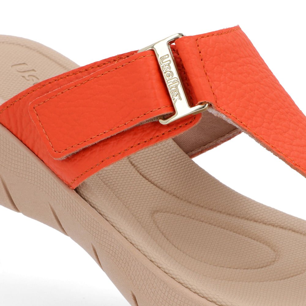 Chinelo Baixo Couro Laranja Ajuste Fecho-Flex Laranja 4