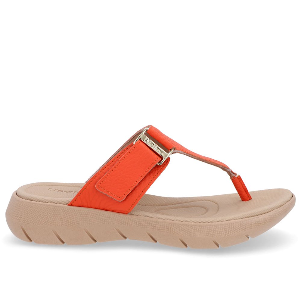 Chinelo Baixo Couro Laranja Ajuste Fecho-Flex Laranja 1
