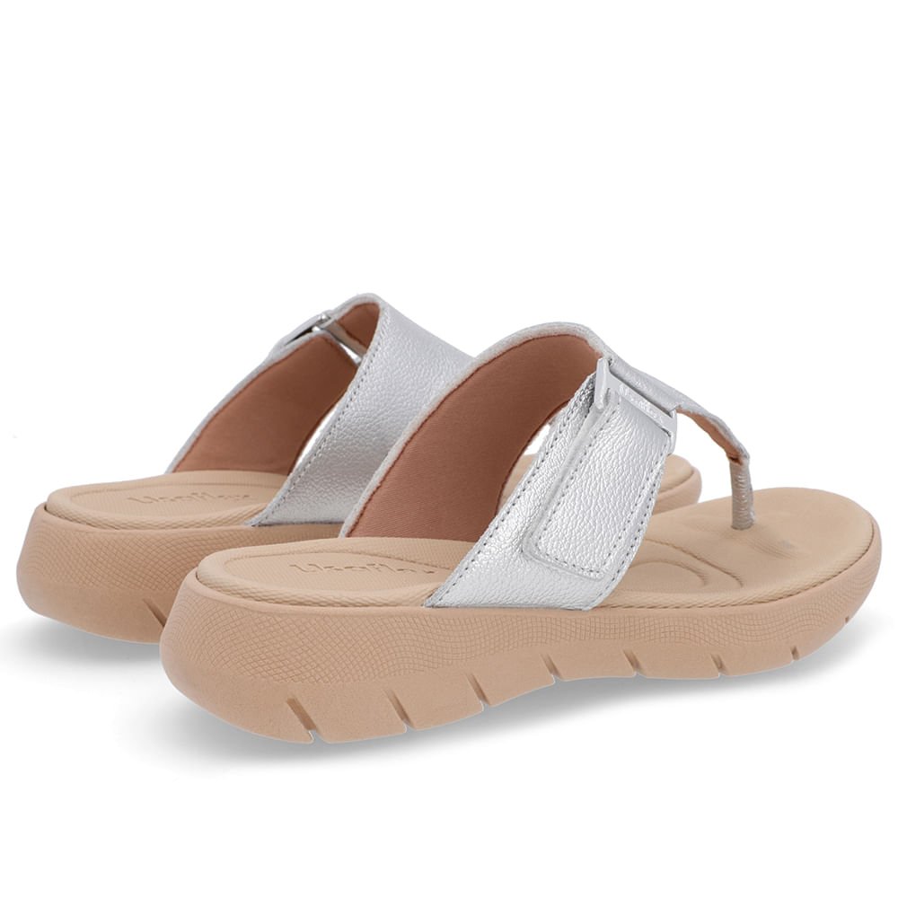 Chinelo Baixo Couro Prata Ajuste Fecho-Flex Prata 3
