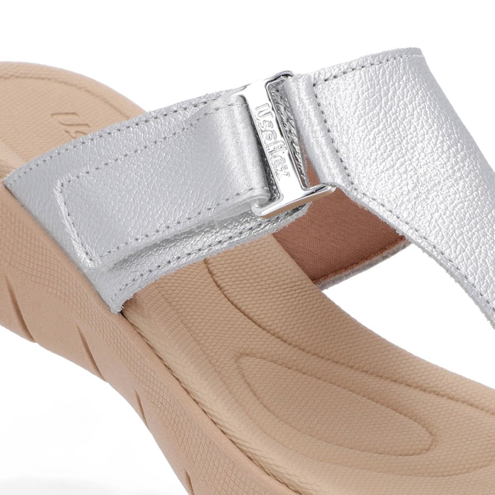 Chinelo Baixo Couro Prata Ajuste Fecho-Flex Prata 4