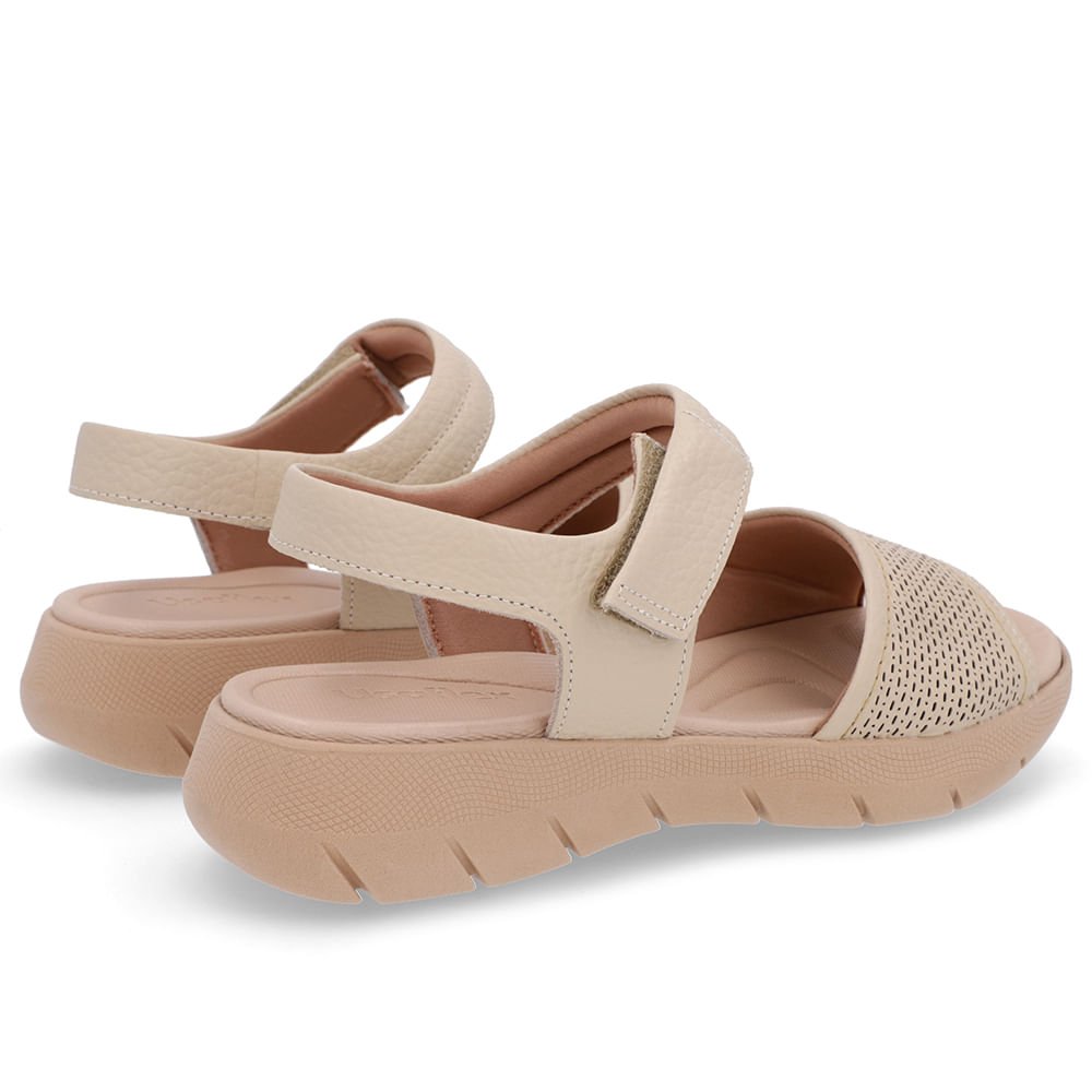 Sandália Plataforma Couro Bege Fecho-Flex Bege 3