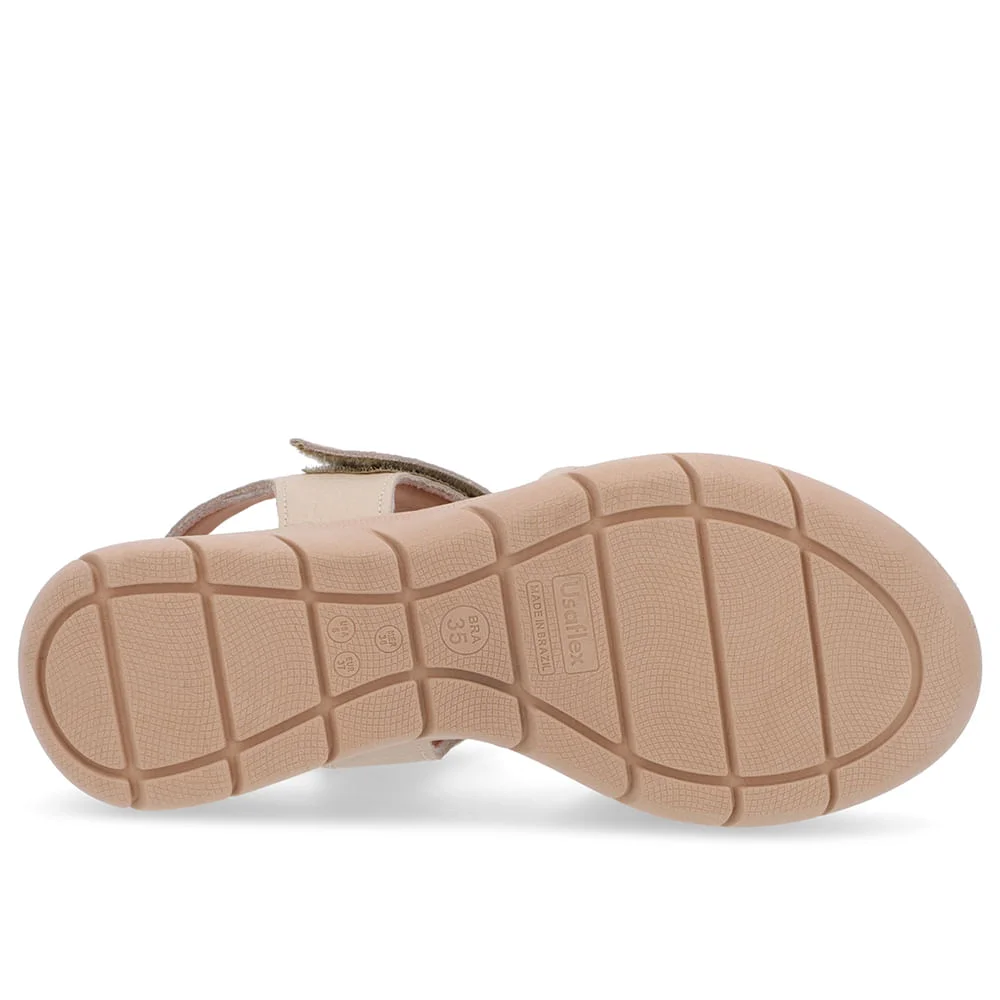 Sandália Plataforma Couro Bege Fecho-Flex Bege 5
