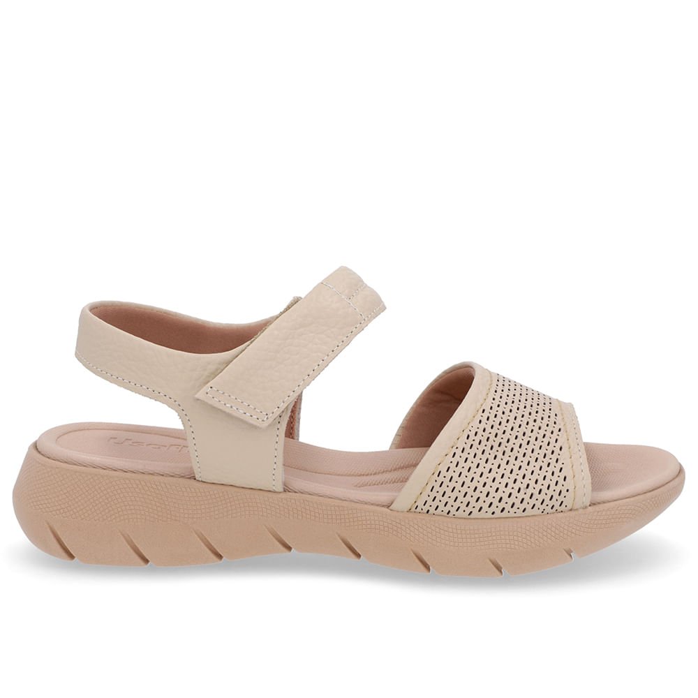 Sandália Plataforma Couro Bege Fecho-Flex