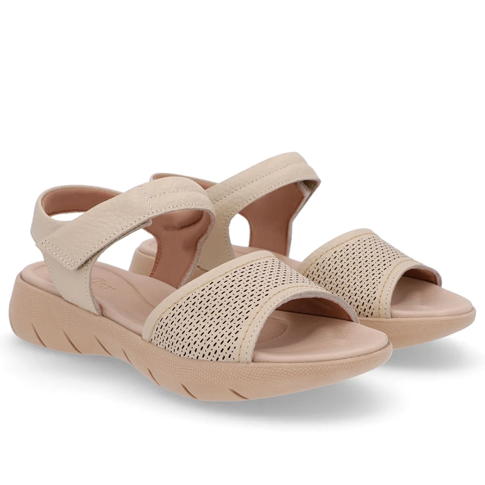 Sandália Plataforma Couro Bege Fecho-Flex Bege 2