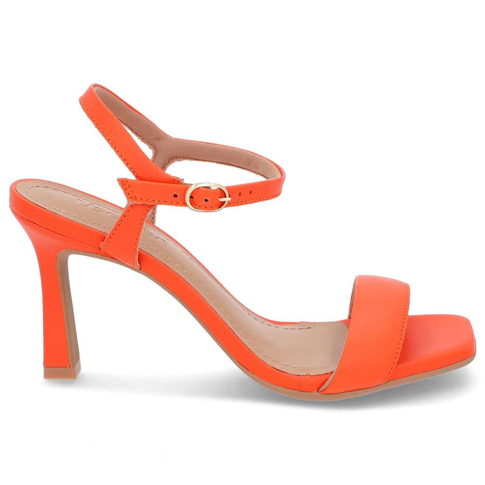 Sandália Salto Fino Couro Laranja