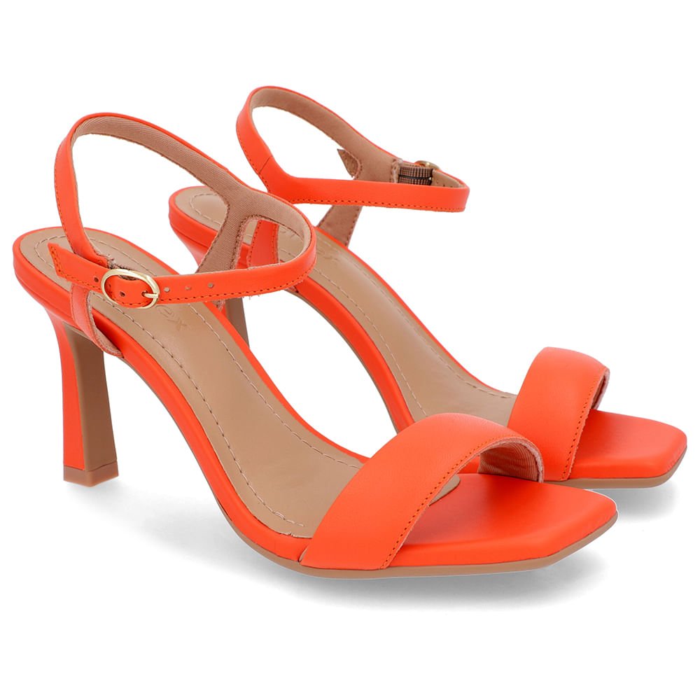 Sandália Salto Fino Couro Laranja Laranja 2
