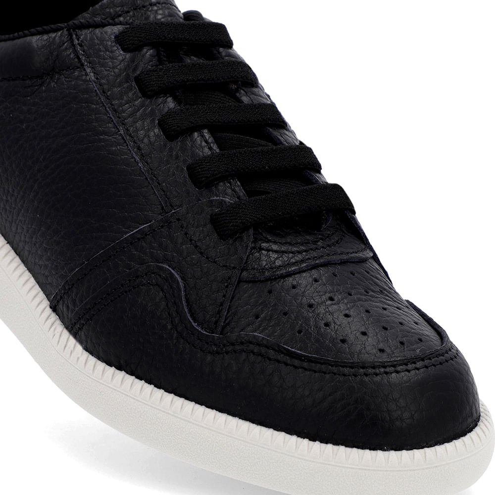 Tênis Casual Preto Couro Cadarço Elástico Preto 4