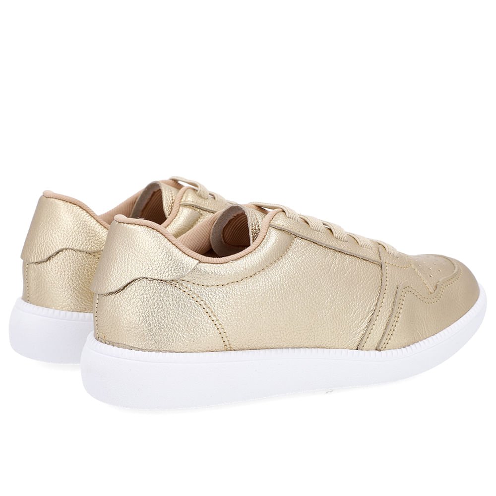 Tênis Casual Dourado Couro Cadarço Elástico Dourado 3