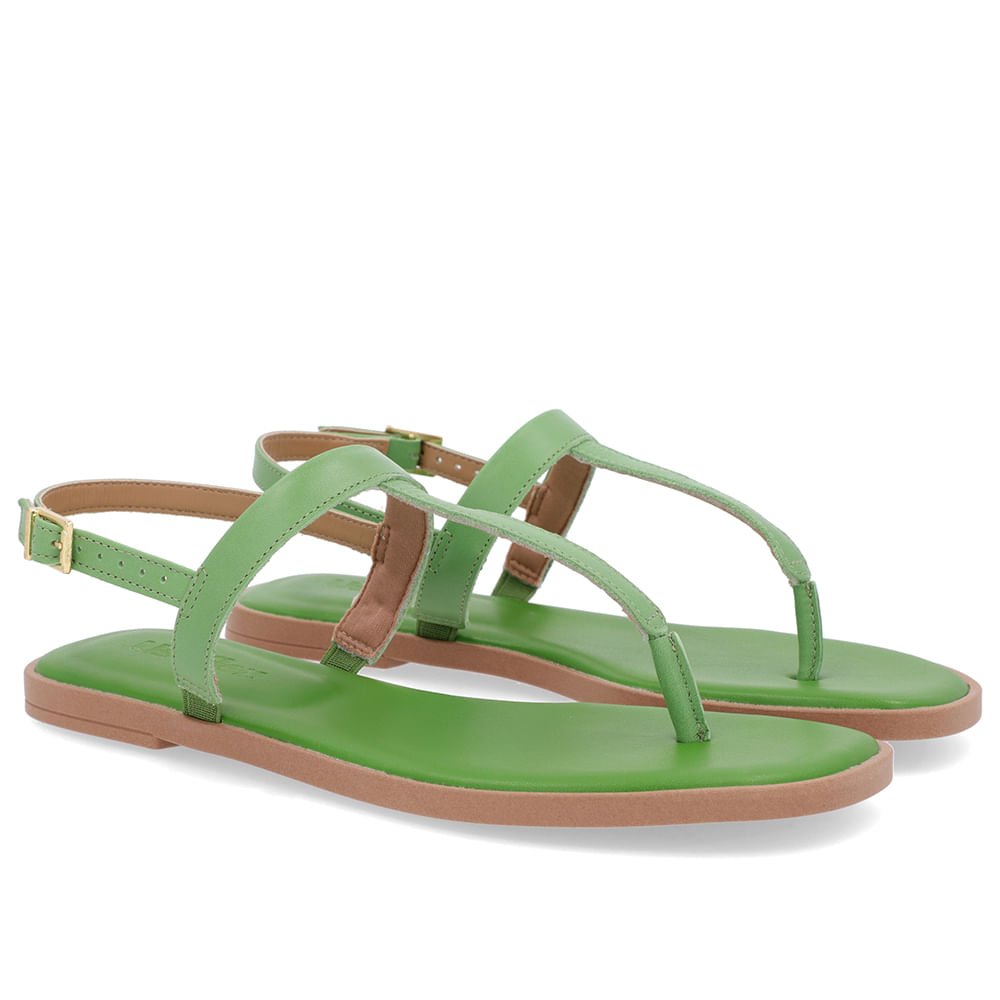 Sandália Rasteira Couro Verde Básica Verde 2