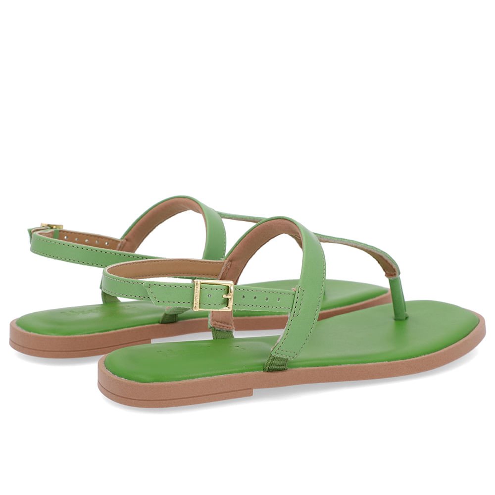 Sandália Rasteira Couro Verde Básica Verde 3