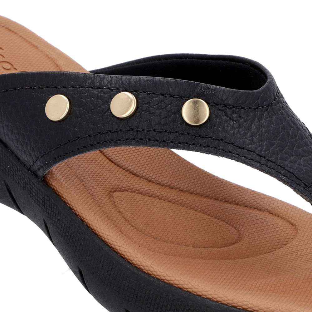 Chinelo Baixo Couro Preto Enfeite Rebite Preto 4