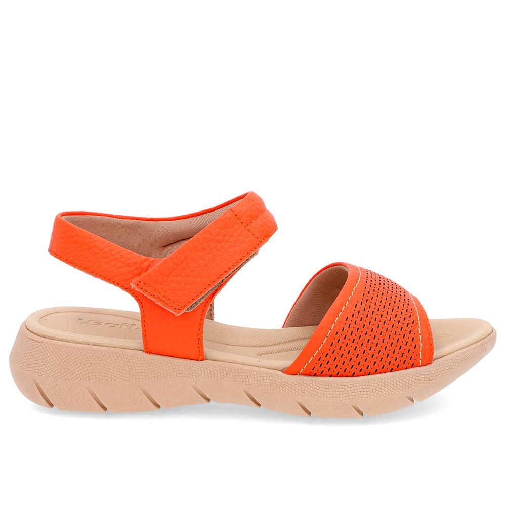 Sandália Plataforma Couro Laranja Fecho-Flex