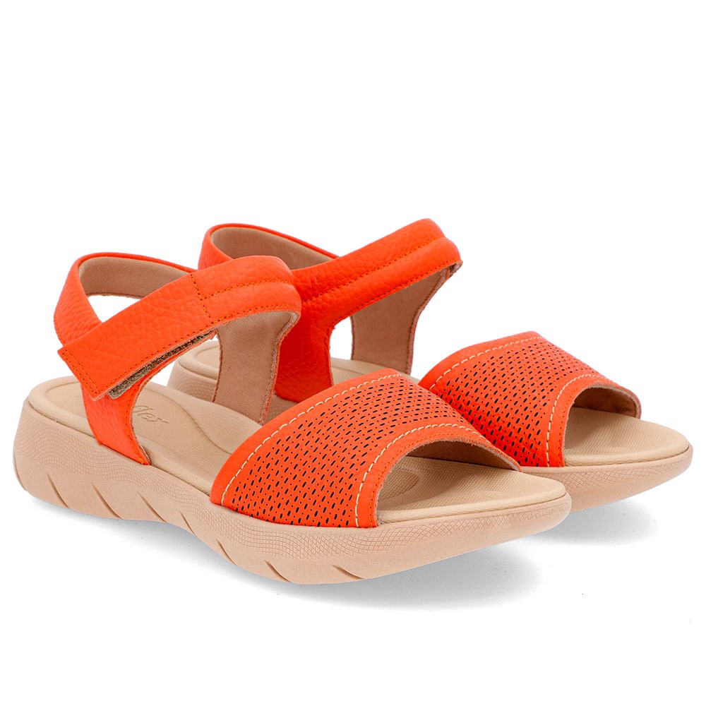 Sandália Plataforma Couro Laranja Fecho-Flex Laranja 2