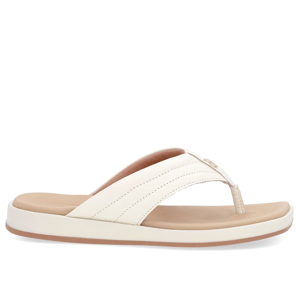 Chinelo Baixo Couro Branco Costura Enfeite