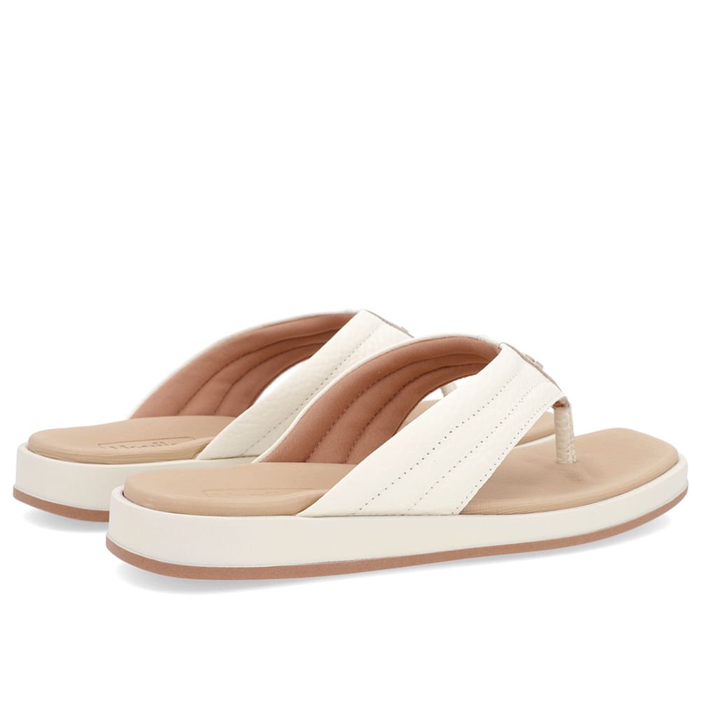 Chinelo Baixo Couro Branco Costura Enfeite Branco 3