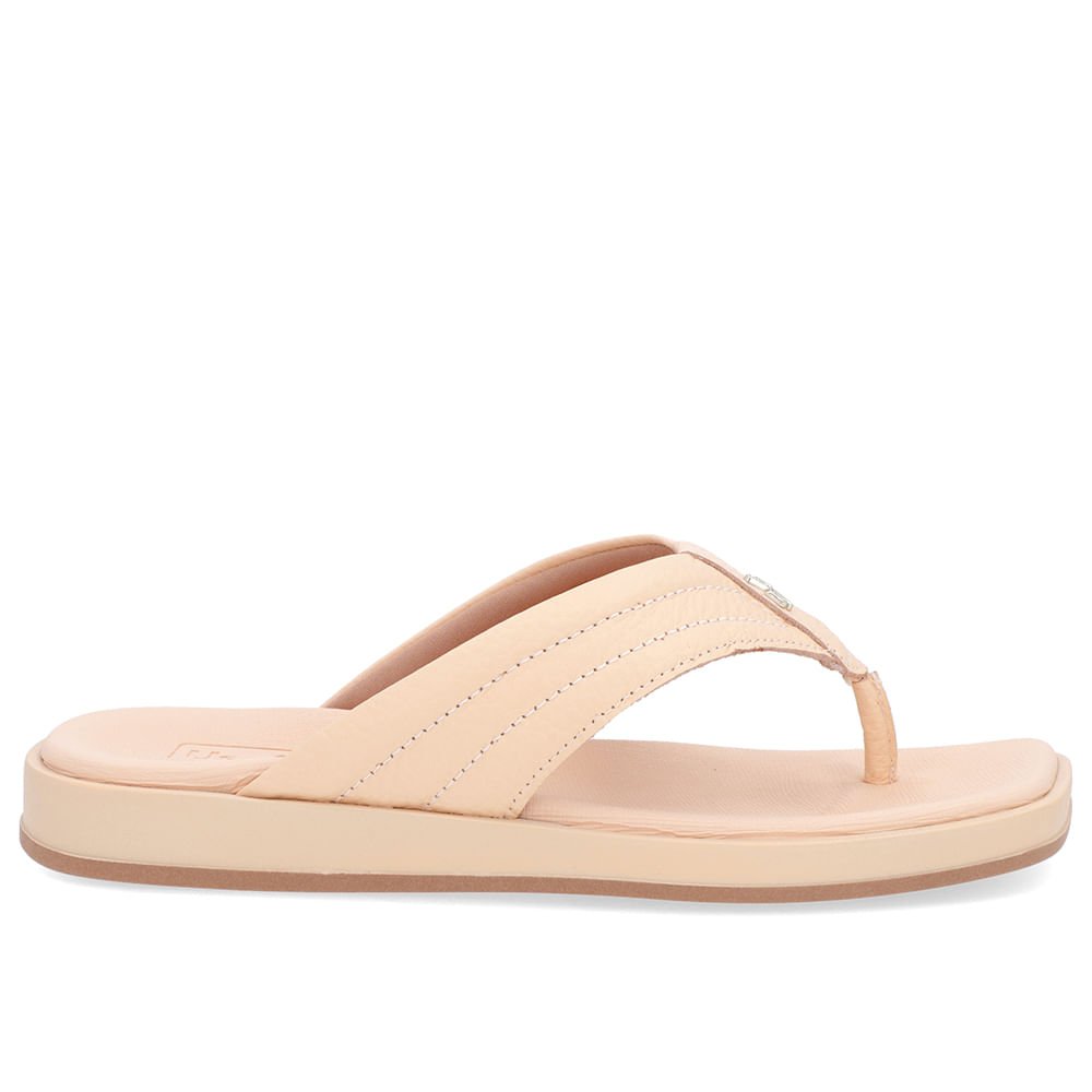 Chinelo Baixo Couro Laranja Claro Costura Enfeite