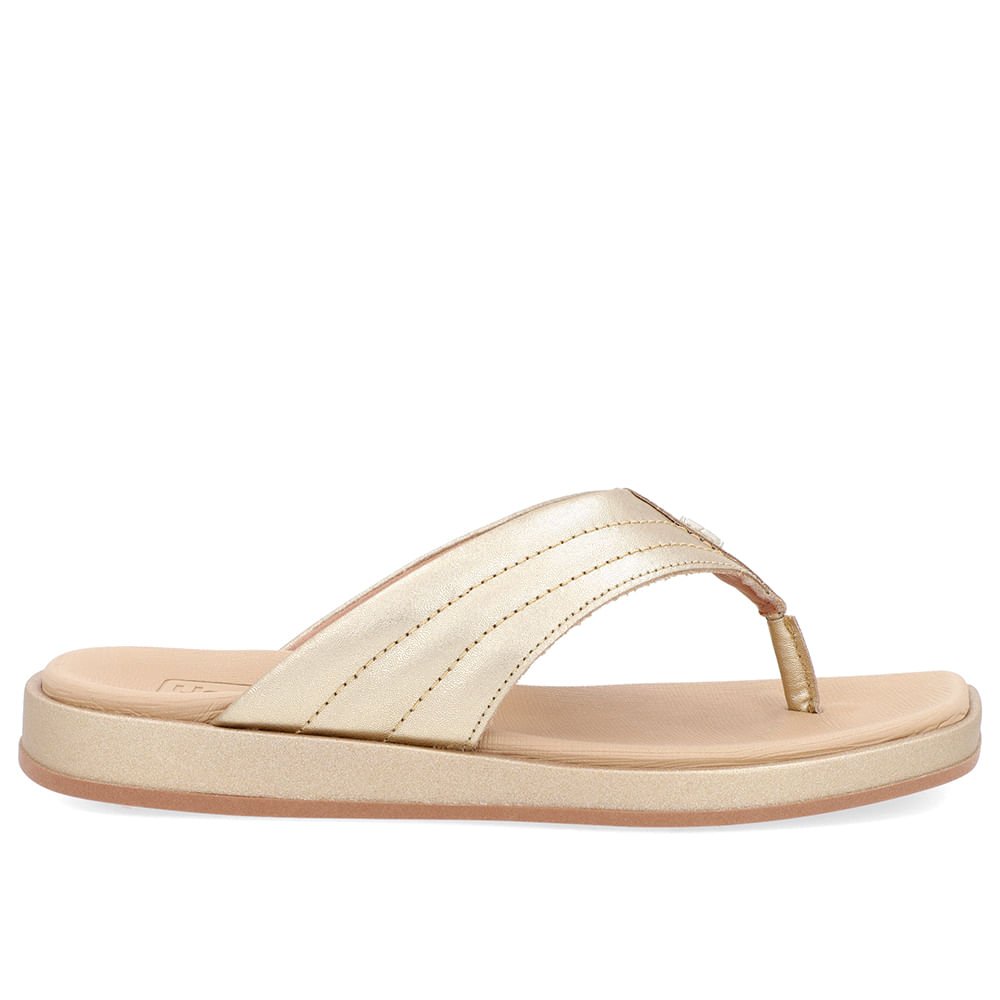 Chinelo Baixo Couro Dourado Costura Enfeite