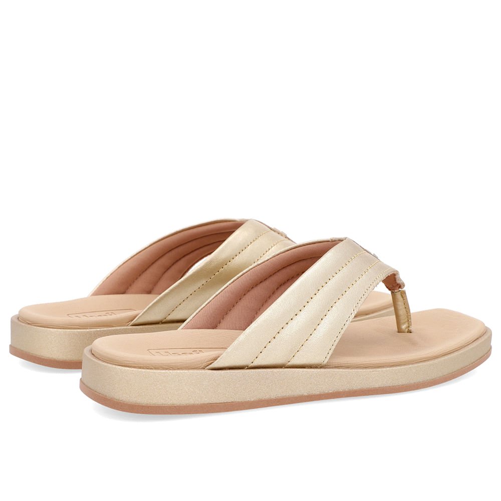 Chinelo Baixo Couro Dourado Costura Enfeite Dourado 3