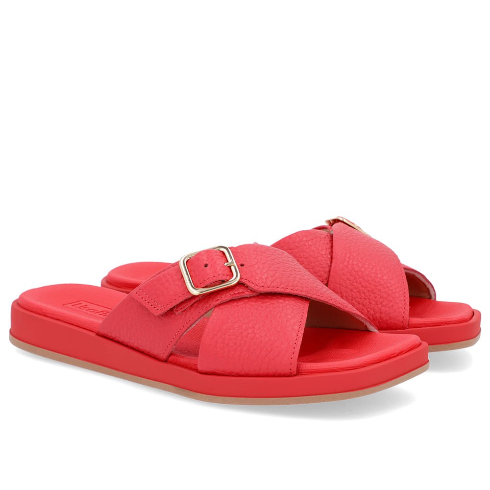 Slide Vermelho Salto Baixo Couro Enfeite Vermelho 2