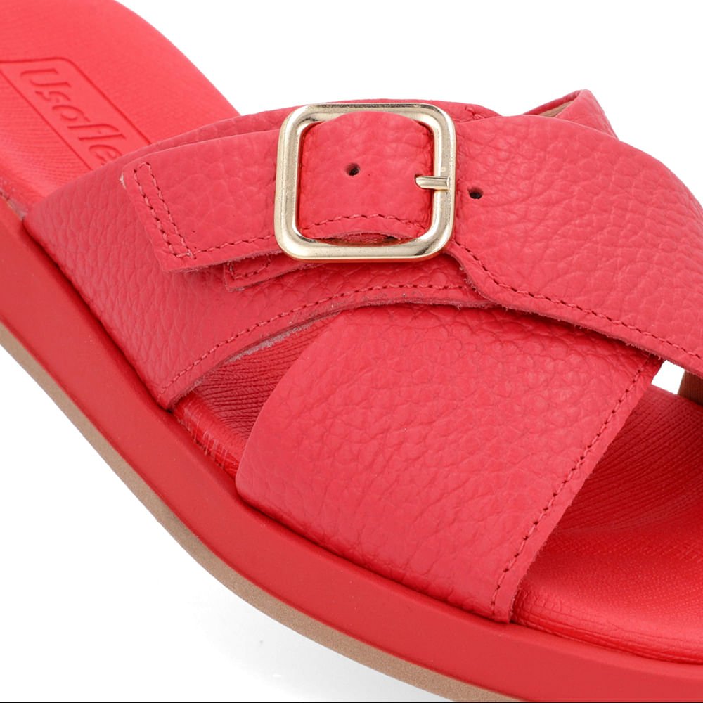 Slide Vermelho Salto Baixo Couro Enfeite Vermelho 4
