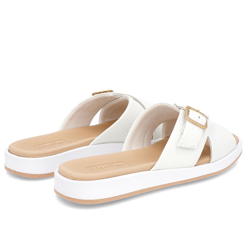 Slide Branco Salto Baixo Couro Enfeite Branco 3