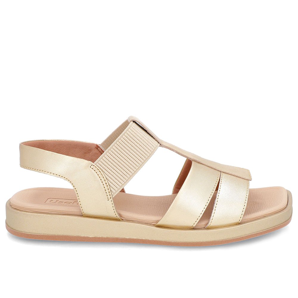 Sandália Salto Baixo Couro Dourada