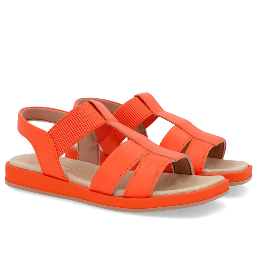 Sandália Salto Baixo Couro Laranja Laranja 2