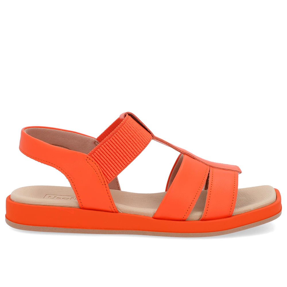 Sandália Salto Baixo Couro Laranja